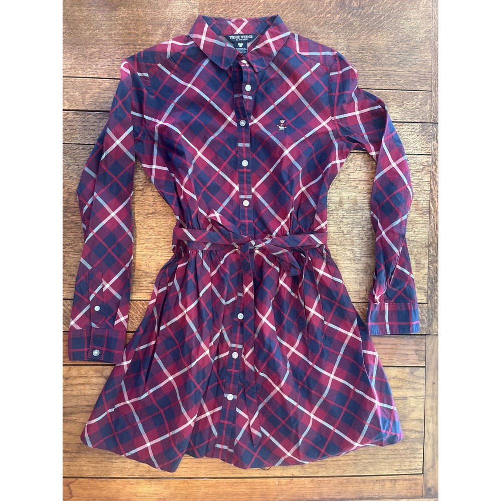 Teenie Weenie All That Bear plaid button-up belted dress M 100% cotton fall prep
